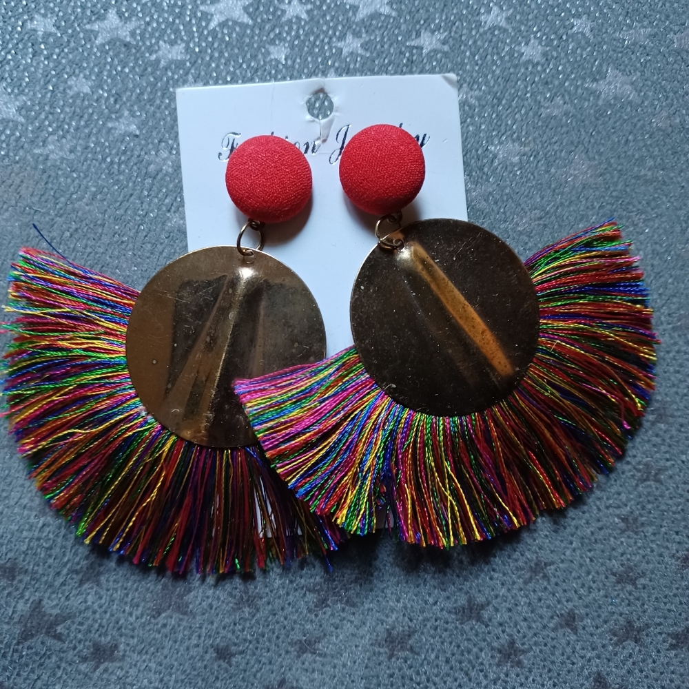 Gold with rainbow 🌈 tassels earrings